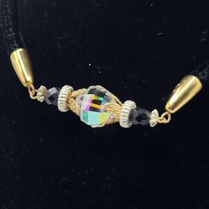 Vintage 50s AB Crystal Velvet Choker 16in